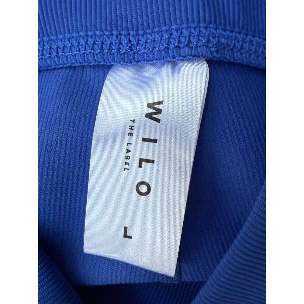 WILO Biker Yoga Gym Running Sporty Blue Ribbed Crossover V-waistband Shorts Sz L - Picture 5 of 9